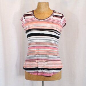 Emaline Pink and Black and White Striped Tee
